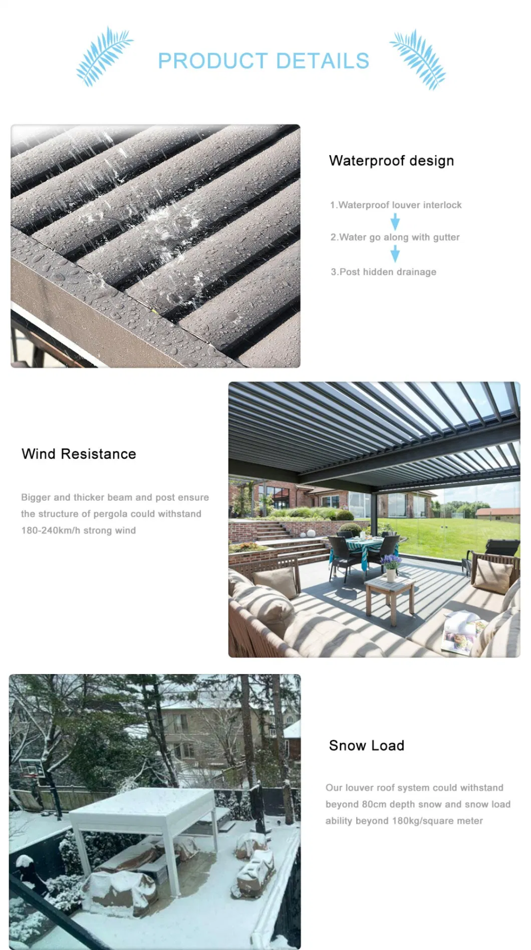 Customized Build Deck 10m X 5m Roofing Area Pergola Electric Prefabricated House Remote Control Automatic Louver Pavilion Louvre Roof Gazebo for Swimming Pool