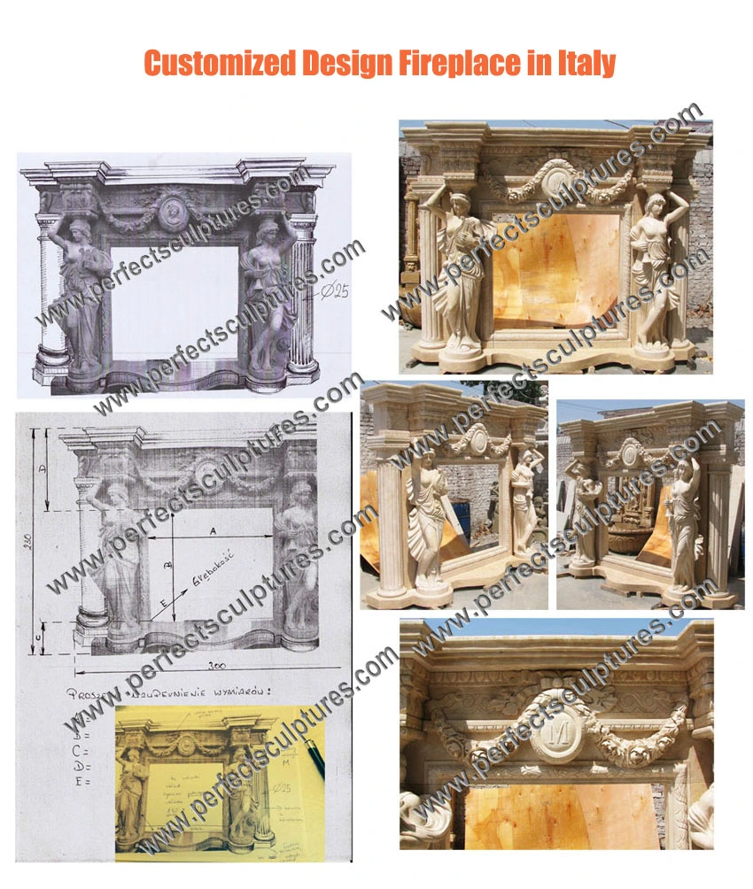 Baroque Style Marble Fireplace Mantel with Heavily Carved Flower (QY-LS174)