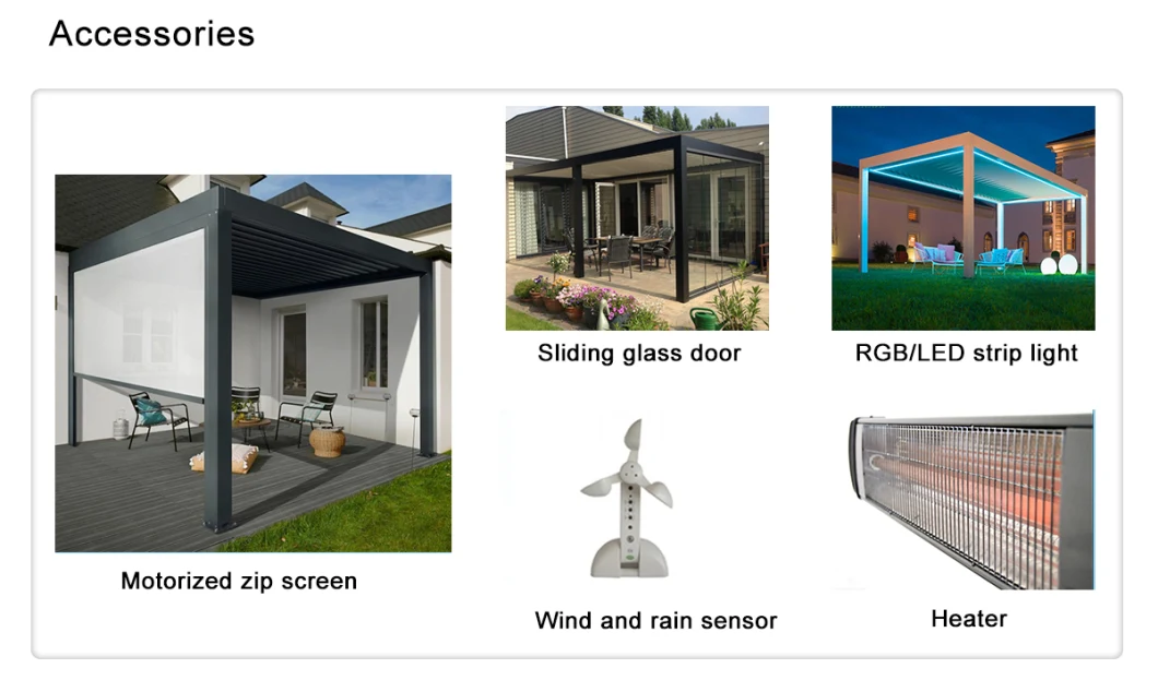 Customized Build Deck 10m X 5m Roofing Area Pergola Electric Prefabricated House Remote Control Automatic Louver Pavilion Louvre Roof Gazebo for Swimming Pool