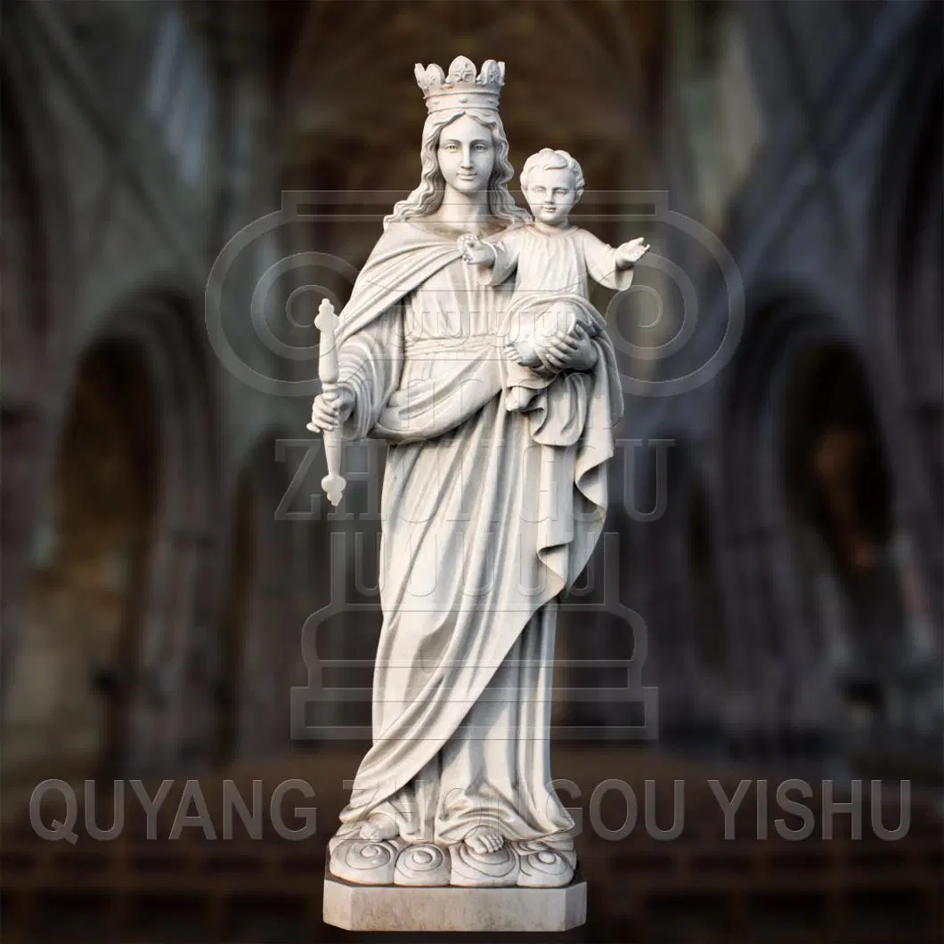 Religious Sculpture, Marble Statue of St Mary with Baby Jesus