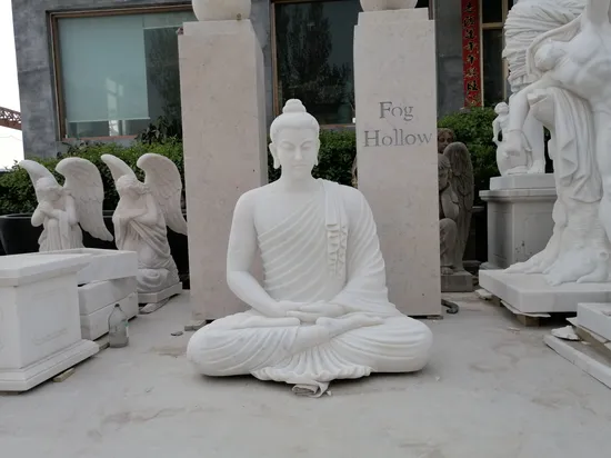 Factory Custom Garden Decoration Pure White Stone Marble Sitting Buddha Statue for Wholesale