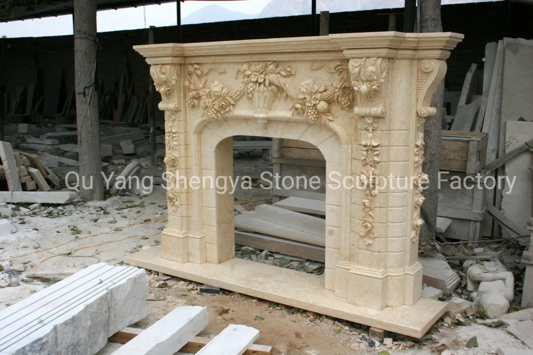 Beige Sculpture Marble Fireplace Surround Mantel (SY-MF037)