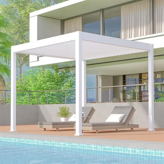 Modern Bioclimatic Standing Outdoor Garden Design Waterproof System Awning Motorized Sunshade Pergola 