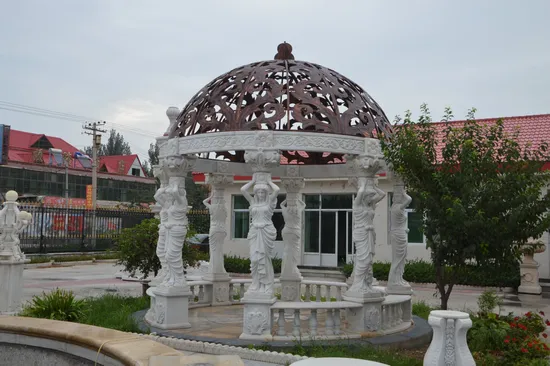 Europe Style Outdoor Home Garden Decoration Stone Gazebos Carving Lady Statues Column Art Craft Metal Bronze Roof Custom Marble Gazebos Sculpture 
