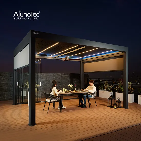 AlunoTec 4X8 DIY Waterproof Patio Sunshade Pavilion Electric Biolimatic Pool Garden Furniture Gazebo USA Commercial OEM Outdoor Aluminum Louvered Pergola 
