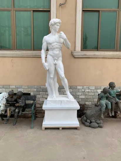 Outdoor Garden Carved Hand Life Size Marble Naked David Sculpture Statue (SYMS