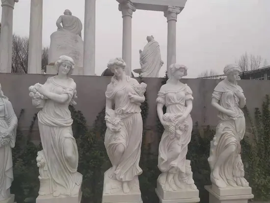 Customize Home Garden Decoration White Lifesize Four Season Goddess Lady Women Marble Statues Hand Carved Natural Stone Sculptures Marble Statue for Outdoor 