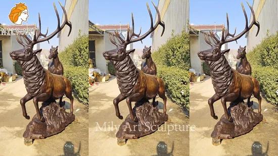 Outdoor Cast Metal Sculpture Life Size Bronze Deer Stag Statue 